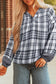 Gray Plaid Patchwork Long Sleeve Button Hooded Blouse