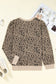 Khaki Leopard Textured Ribbed Trim Plus Size Long Sleeve Top