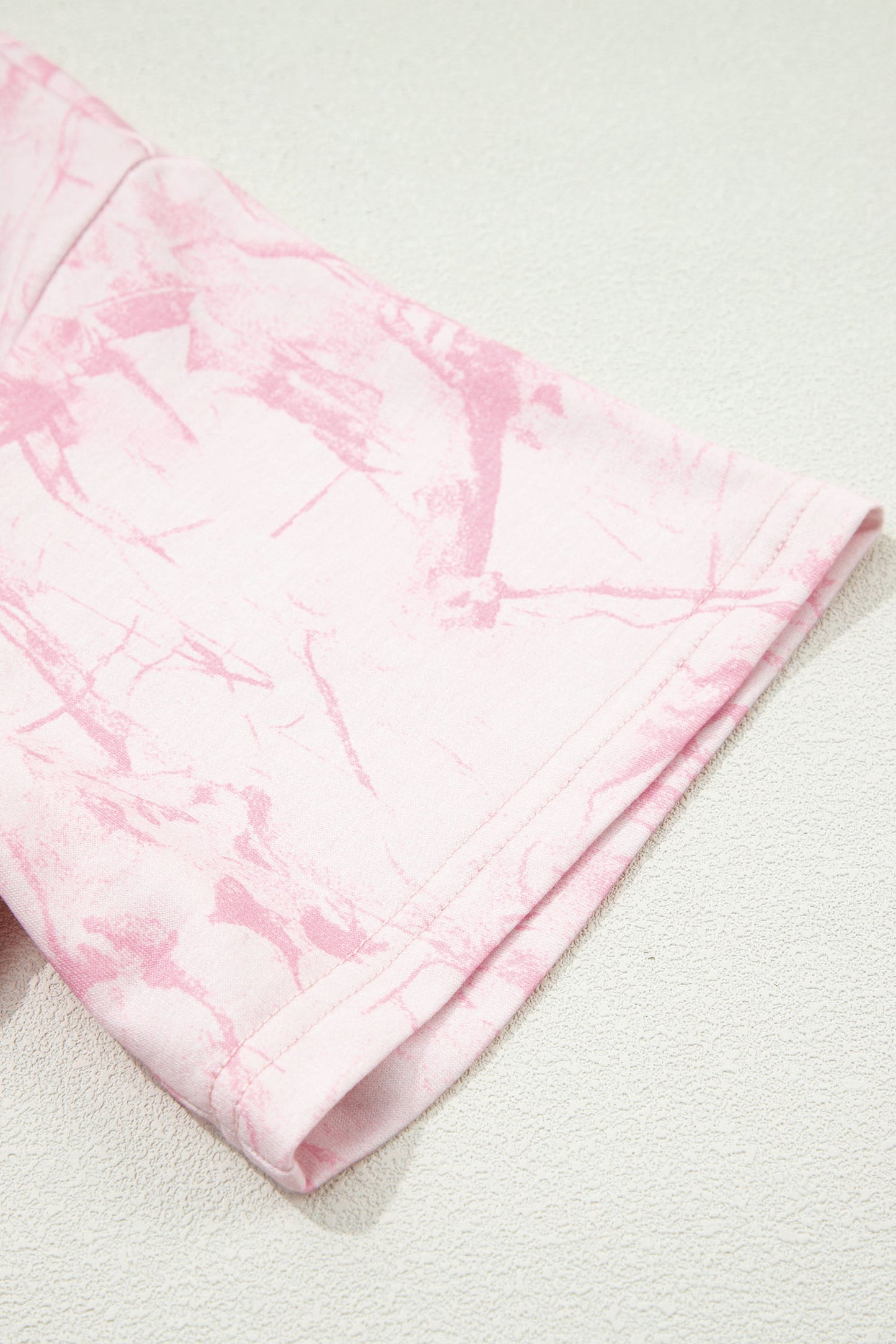 Pink Abstract Print V Neck Loose Tee Drawstring Shorts 2pcs Outfit