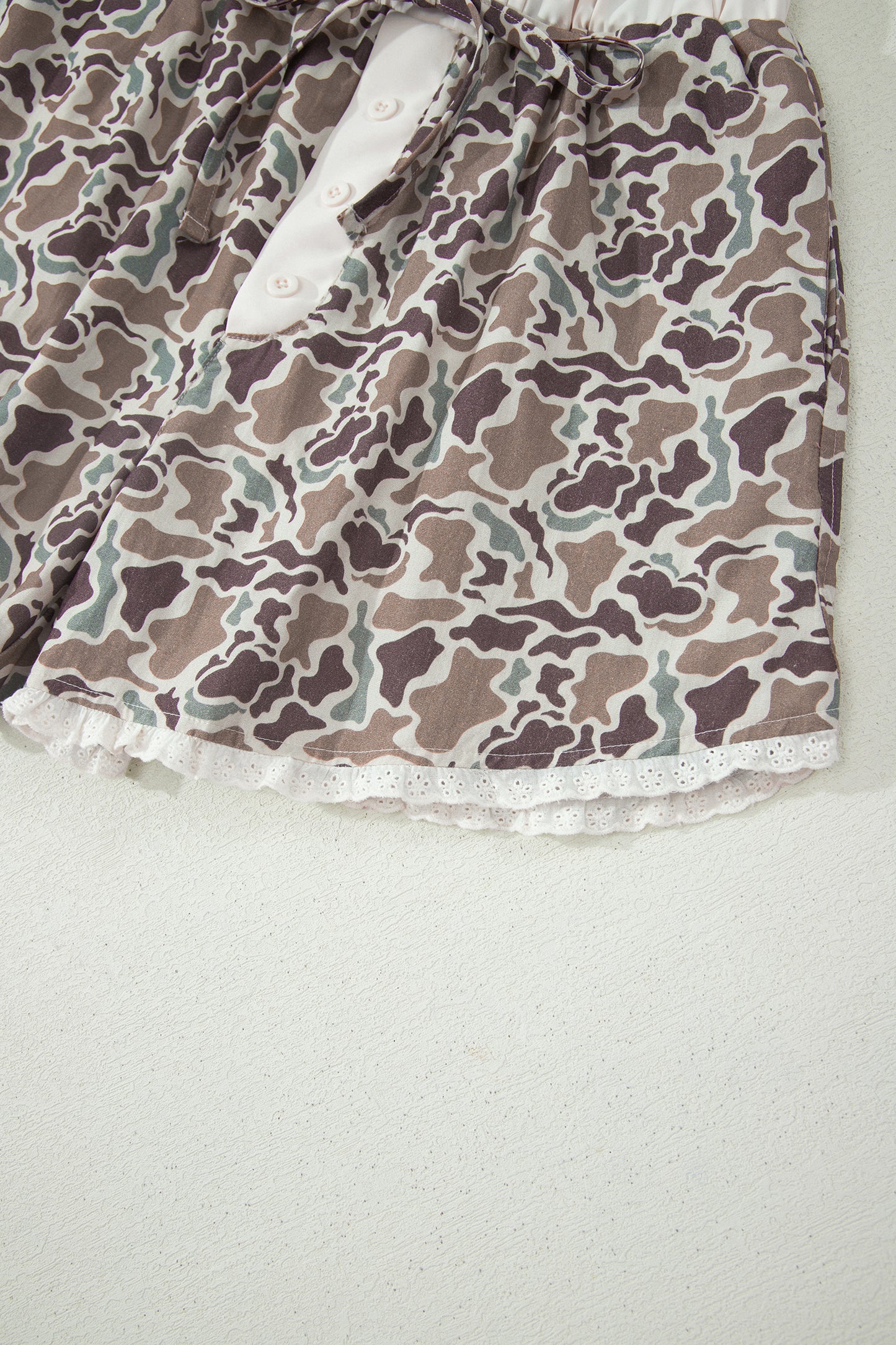 Khaki Camouflage Print Ruffle Boxer Shorts