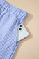 Sky Blue Stripe Dolman Sleeve Polo Shirt and Drawstring Shorts Set