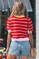 Green Stripe Colorblock Trim Half Sleeve Sweater Top