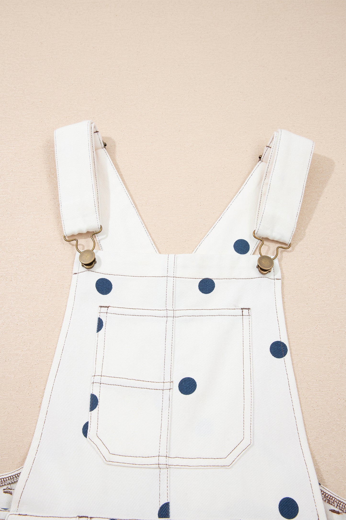 Jet Stream Polka Dot Print Bib Pocket Denim Barrel Overalls Jumpsuit