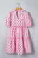 Pink Polka Dot Print V Neck Short Sleeve Tiered Mini Dress
