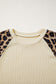 Apricot Ribbed Color Block Leopard Contrast Sleeve Loose Tee