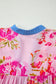 Multicolour Floral Half Sleeve Striped Trim V Neck Blouse