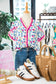 Rose Floral Print Ruffle V-Neck Short Sleeve Loose Tunic Shirt