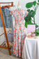 Apricot Floral Print V Neck Contrast Trim Flutter Sleeve Long Dress