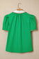 Bright Green Ricrac Trim Color Block Patchwork Shirt Collar Short Sleeve Blouse
