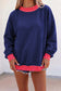 Brown Colorblock Polka Dot Contrast Trim Oversized Sweatshirt