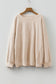 Beige Flower Patched Mineral Wash Round Neck Plus Size Top