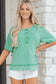 Mint Green Half Buttons Raw Seam Raglan Sleeve Mineral Wash T Shirt