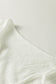 White Floral Patchwork Textured Knit Drawstring V Neck Blouse