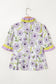 Purple Floral Print Striped Detail Split Neck Flounce Short Sleeve Peplum Blouse