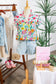 Sky Blue Floral Print Split Neck Button Front Flutter Sleeve Blouse