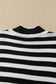 Black Striped High Neck Contrast Ruffle Detail Casual Sweater