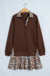 Coffee Leopard Patchwork Collar Long Sleeve Dress