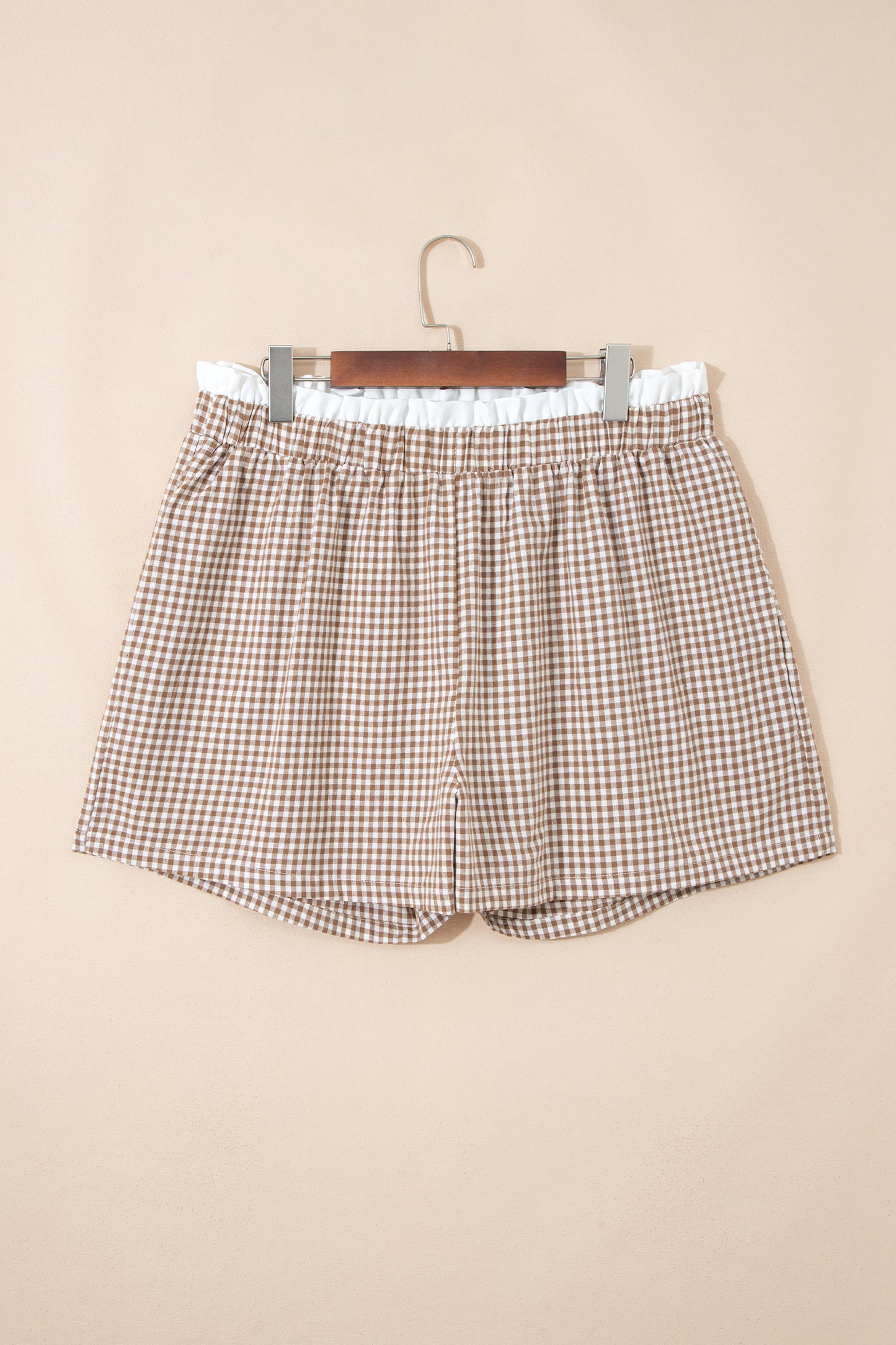 Sky Blue Contrast Trim Plaid Print Plus Size Shorts