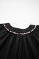 Black Plus Size Split Neck Leopard Trim Flounced Long Sleeve Blouse