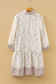 Khaki Plus Size Floral Print Striped Trim Patchwork Button Down A-line Dress
