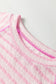 Apricot Stripe Textured Knit Split Hem Half Sleeve Loose Top