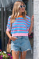 Green Stripe Colorblock Trim Half Sleeve Sweater Top