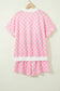 Sky Blue Polka Dot Print Color Block Trim Mock Neck Short Set
