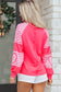 Strawberry Pink Heart Shape Striped Patchwork Long Sleeve Loose Top