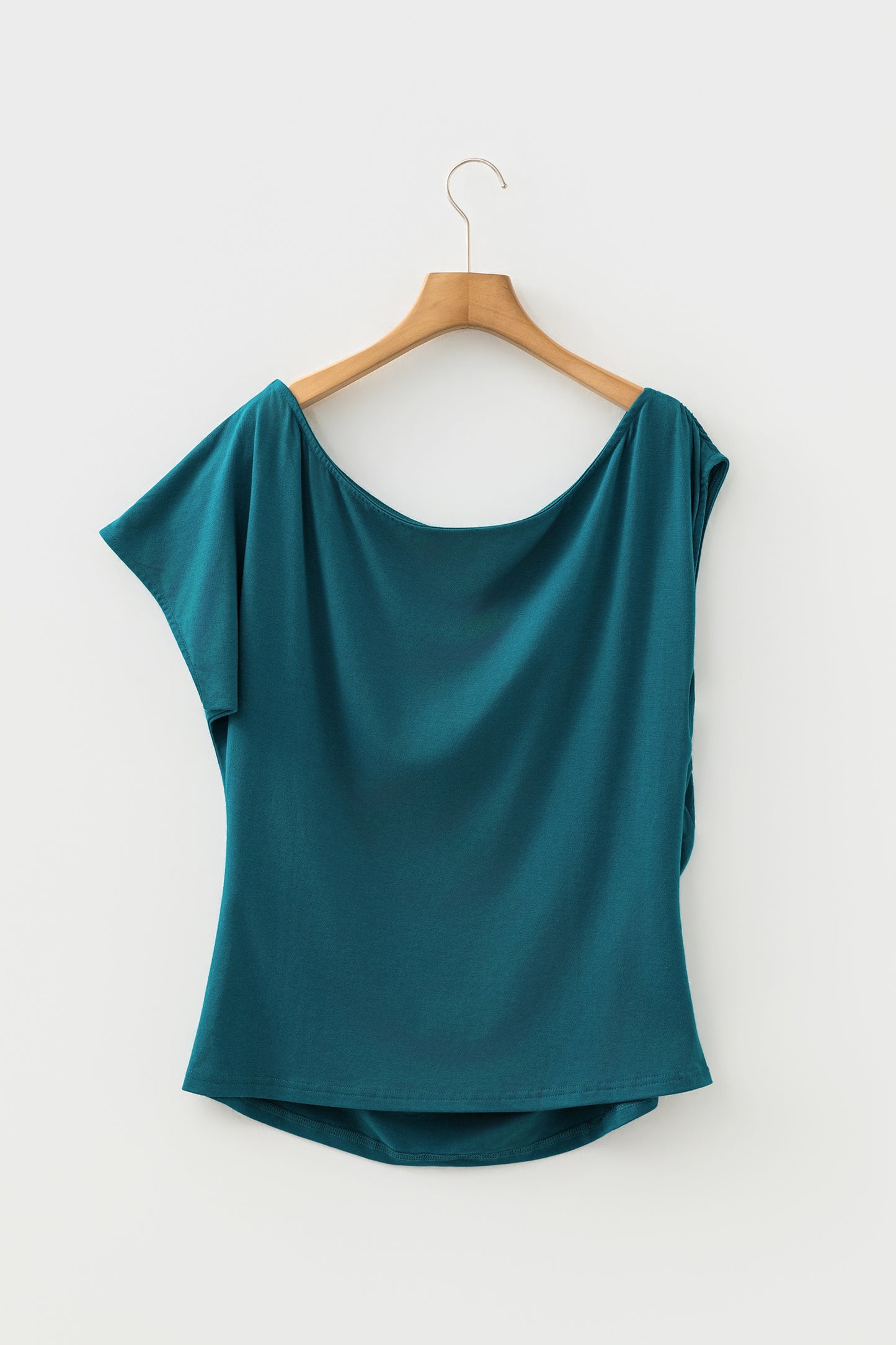 Black Plus Size Solid Color Asymmetric Neck Short Sleeve Blouse