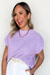 Lavendula Pointelle knit Ribbed Trim Short Sleeve Sweater