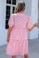 Pink Polka Dot Print V Neck Short Sleeve Tiered Mini Dress