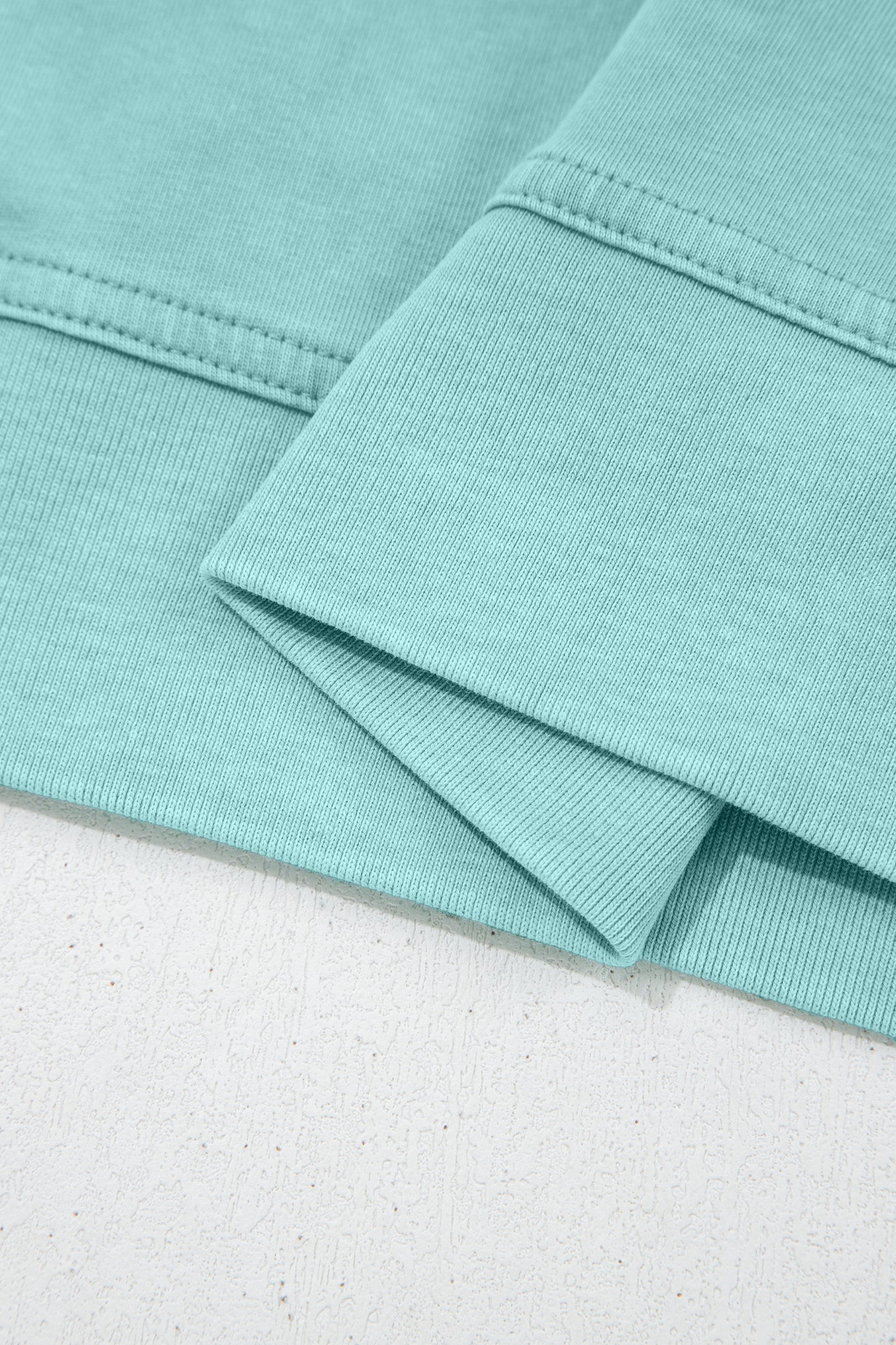 Mint Green Raw Cut Notched Neck Lace Patchwork Detail Mineral Wash Tee