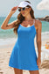 Blackish Green Color Block Edge Ribbed Pocketed Lined Swim Dress