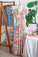 Apricot Floral Print V Neck Contrast Trim Flutter Sleeve Long Dress