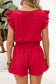 Fiery Red Textured Square Neck Top and Shirred High Waist Shorts Set