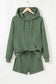 Black Button Drawstring Hooded Pullover and Casual Short Set