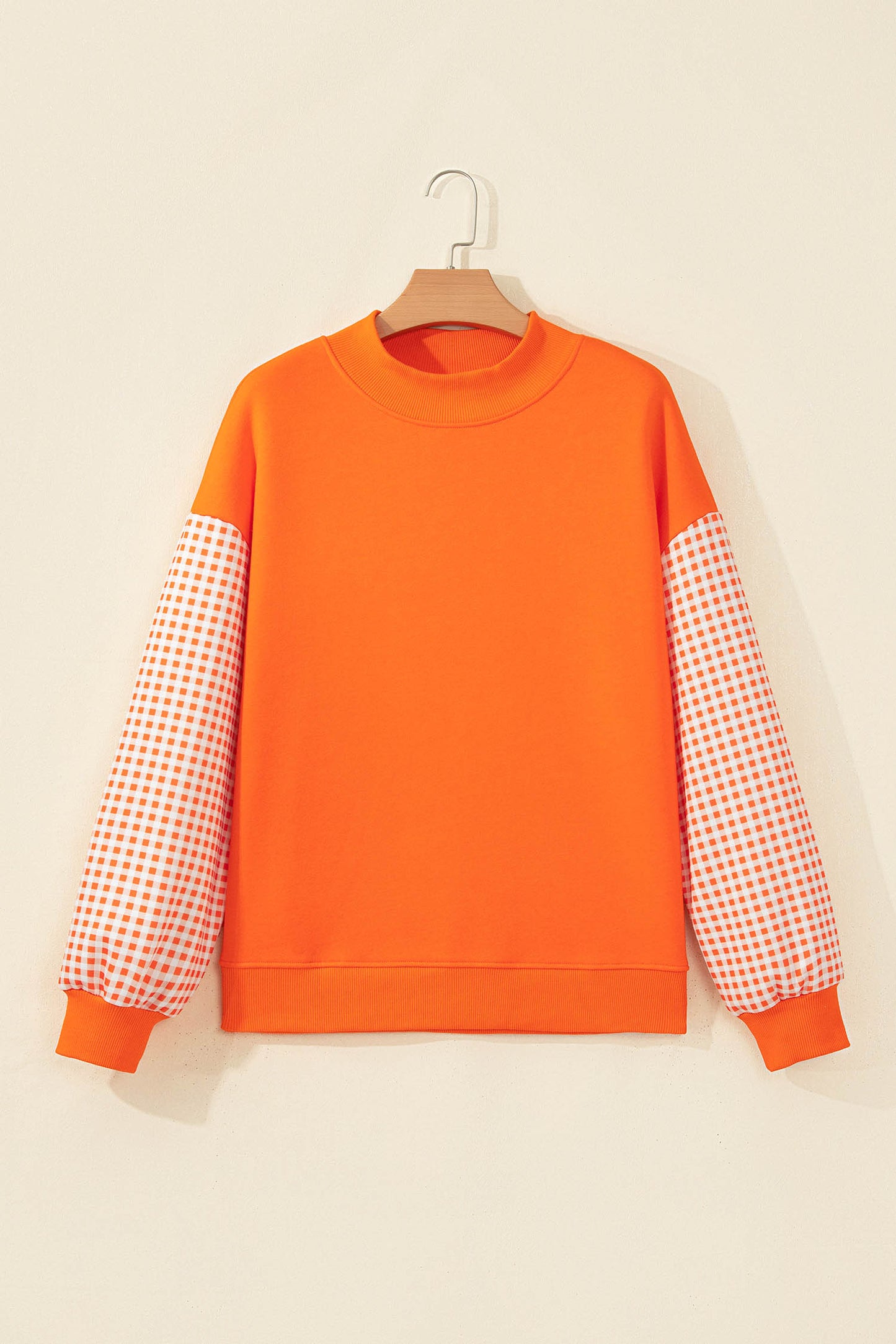 Black Plaid Sleeve Colorblock Loose Tunic Sweatshirt