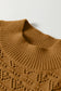 Jurassic Gold Hollow Out Crochet Ribbed Edge Balloon Sleeve Sweater