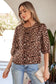 Brown Leopard Bow Tie Puff Sleeve Blouse