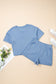 Jet Stream Solid Color Contrast Textured Patchwork Raw Edge 2pcs Short Set