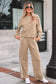 Gray Morn Varsity Striped Detail Crewneck Pullover Elastic Sweatpants 2pcs Outfit