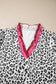 Pink Stripe Ruffled Trim V Neck Leopard Print Short Sleeve Blouse