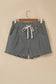 Black Stripe Raw Edge Drawstring Elastic Waist Casual Denim Shorts