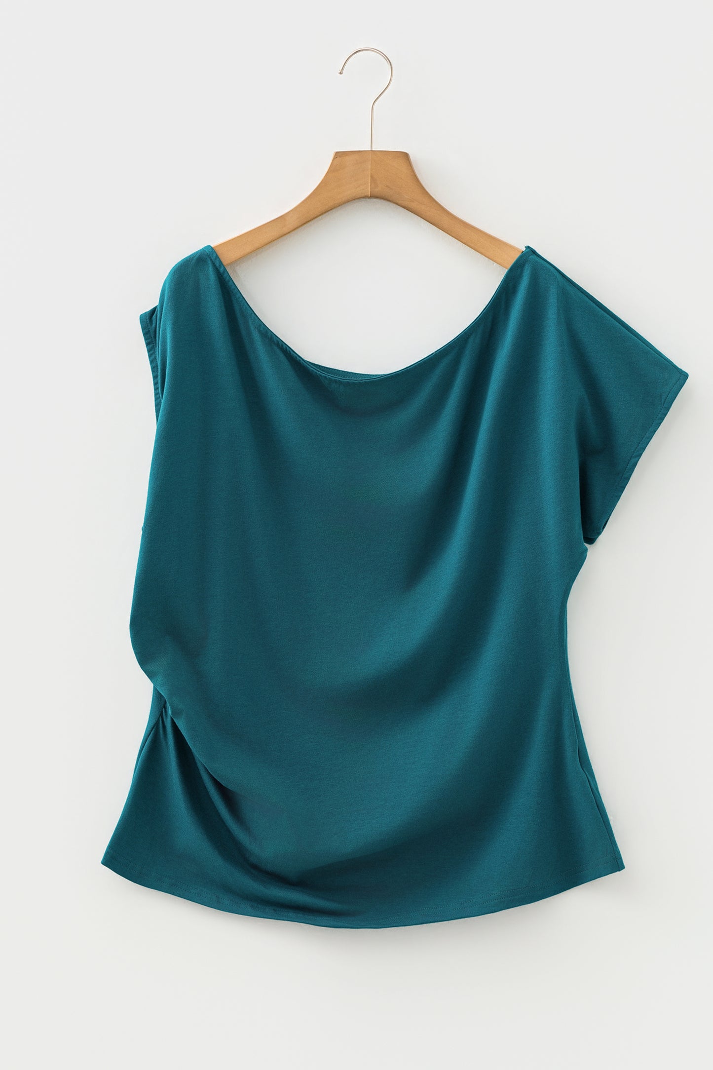 Black Plus Size Solid Color Asymmetric Neck Short Sleeve Blouse