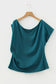 Black Plus Size Solid Color Asymmetric Neck Short Sleeve Blouse