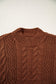 Coffee Solid Color Cable Knit High Neck Loose Pullover Sweater