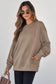 Jungle Green Solid Color Textured Round Neck Drop Shoulder Pullover Sweatshirt