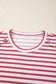 Red Stripe Textured Knit Button Detail Short Sleeve Casual Tee