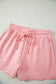 Gossamer Pink Scalloped V Neck Dolman Oversize Top Drawstring Short Set