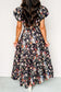Black Floral Print V Neck Pleated Tiered Maxi Dress